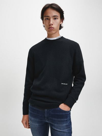 Calvin Klein Ruhák HU128486 | Calvin Klein Cotton Wool Stretch Férfi Pulóver Fekete